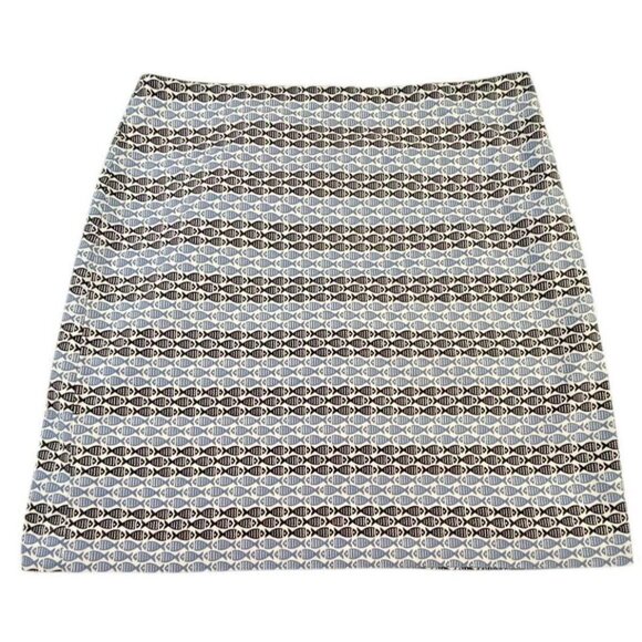 Talbots Petite Blue/Black Fish Print Striped Straight Skirt SIZE-14P - Picture 1 of 6